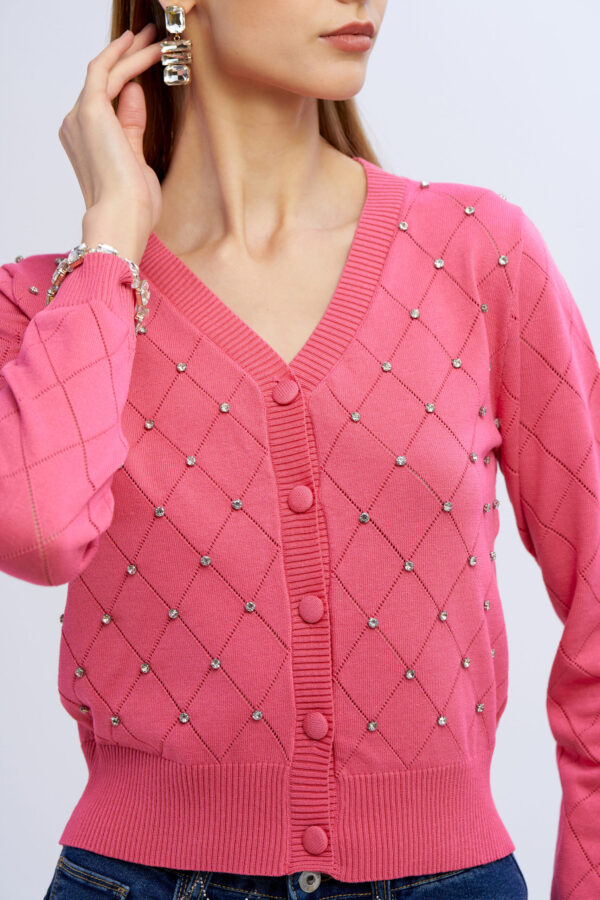 Cardigan punzonato con diamanti - immagine 3