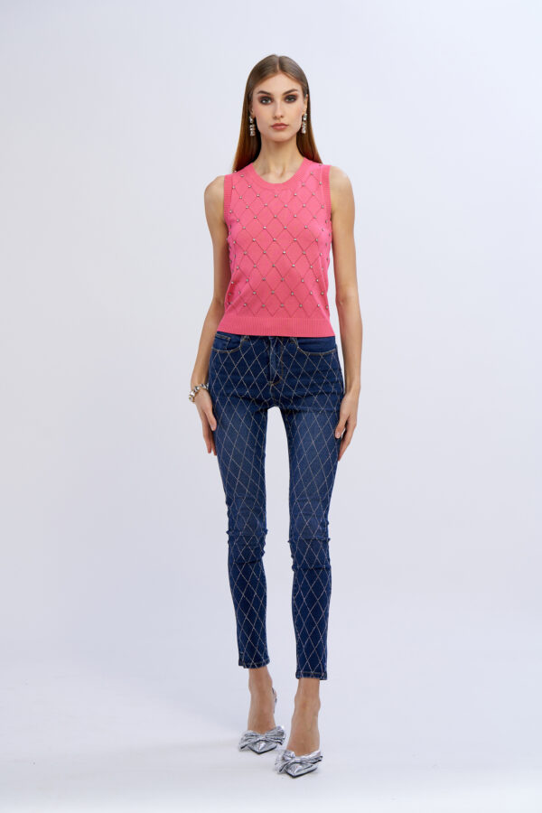 Perforated Tank Top with Diamonds
