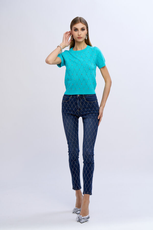 Perforated Crewneck with Diamonds