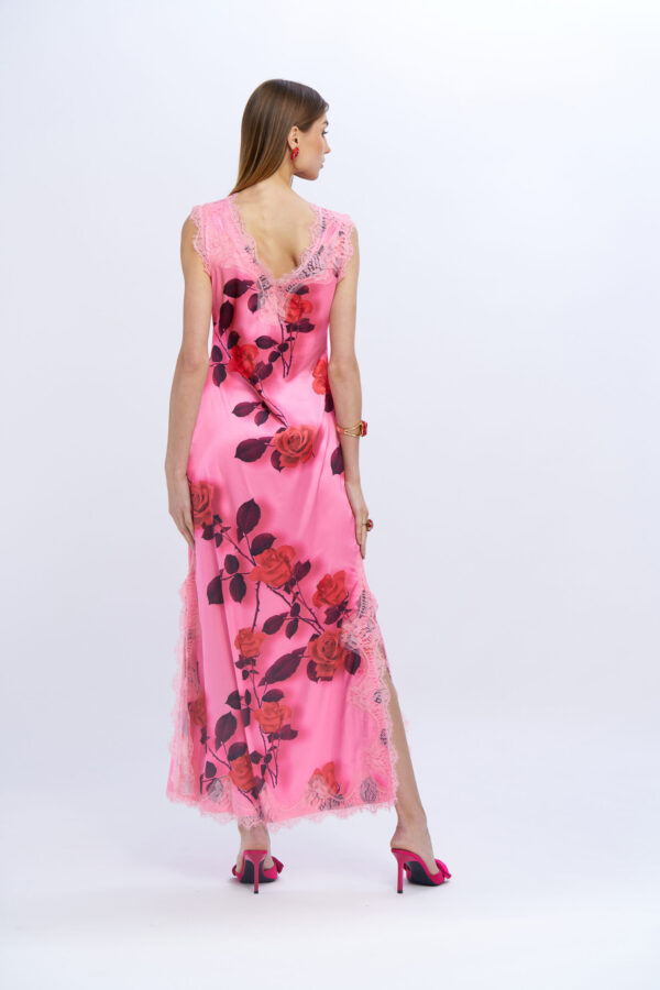 Satin and Printed Lace Dress with Wide Straps - Image 2