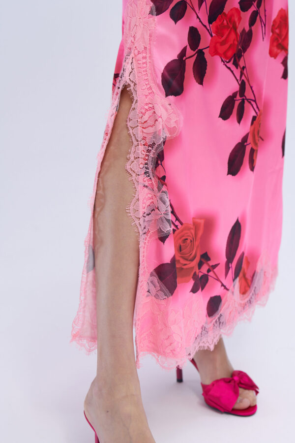Satin and Printed Lace Dress with Wide Straps - Image 8