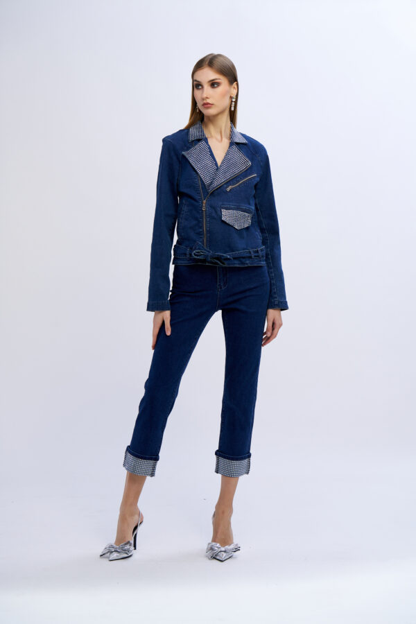 Giubbino jeans biker diamanti
