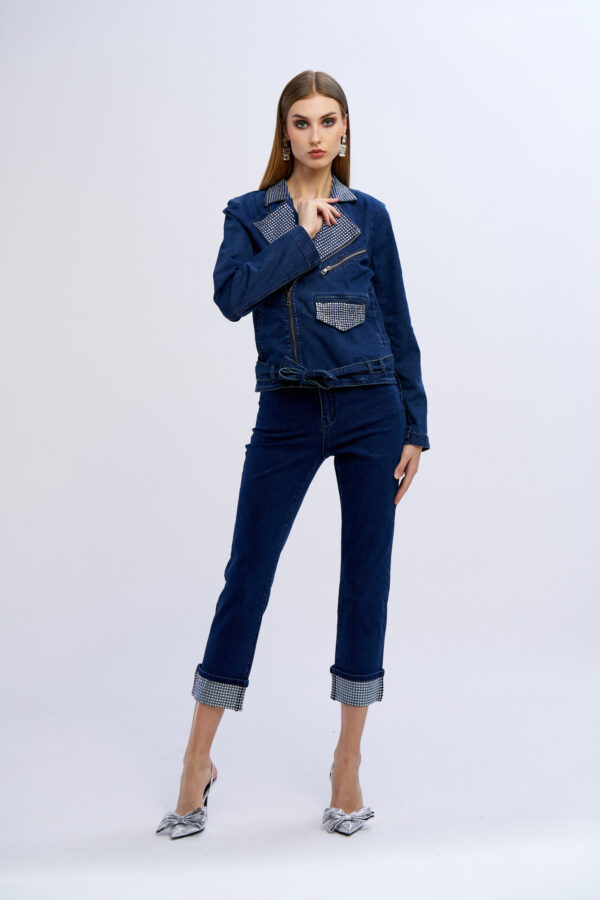 Giubbino jeans biker diamanti - immagine 4