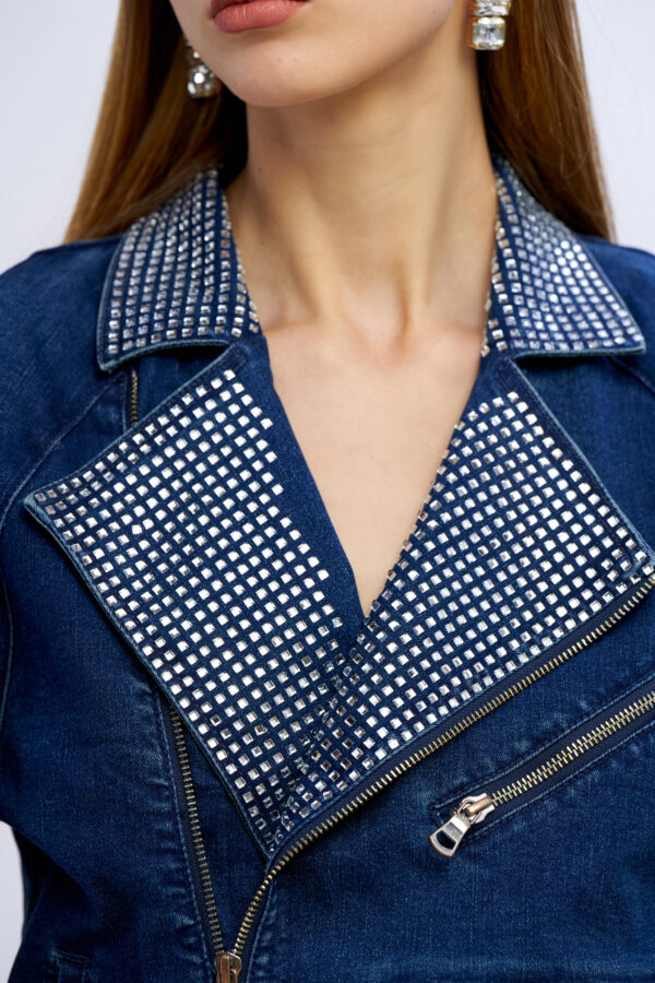 Giubbino jeans biker diamanti - immagine 5