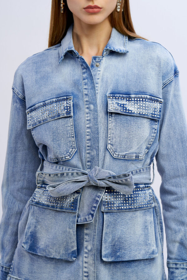 Giacca jeans tascone diamanti - immagine 3