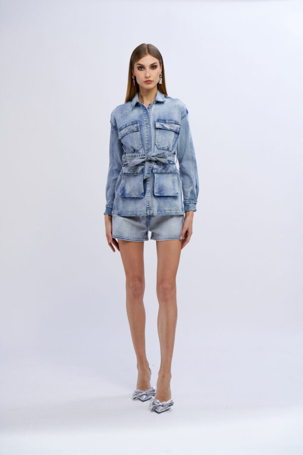 Giacca jeans tascone diamanti - immagine 4