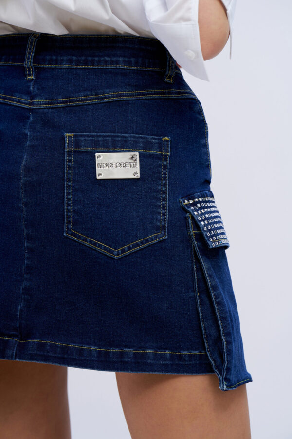 Gonna jeans tasche diamanti - immagine 3