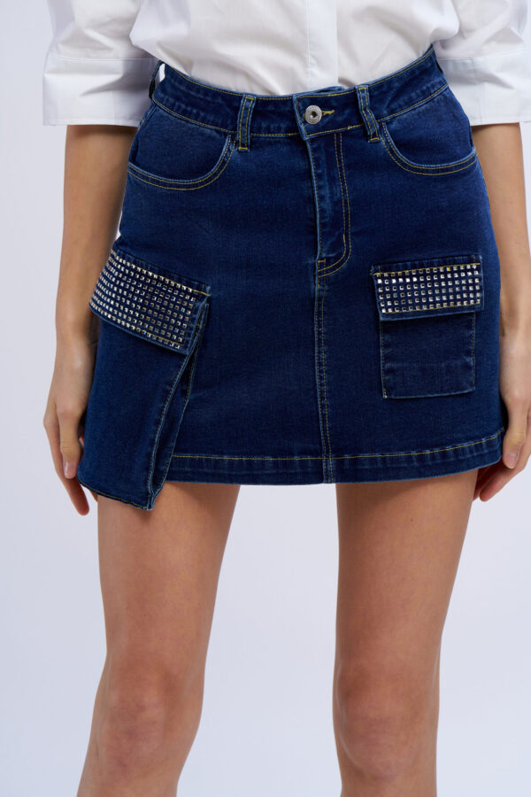 Gonna jeans tasche diamanti - immagine 5