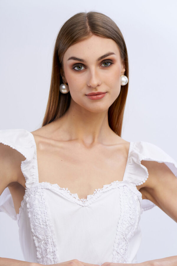 Long Cotton Heart-Shaped Neckline Dress - Image 5