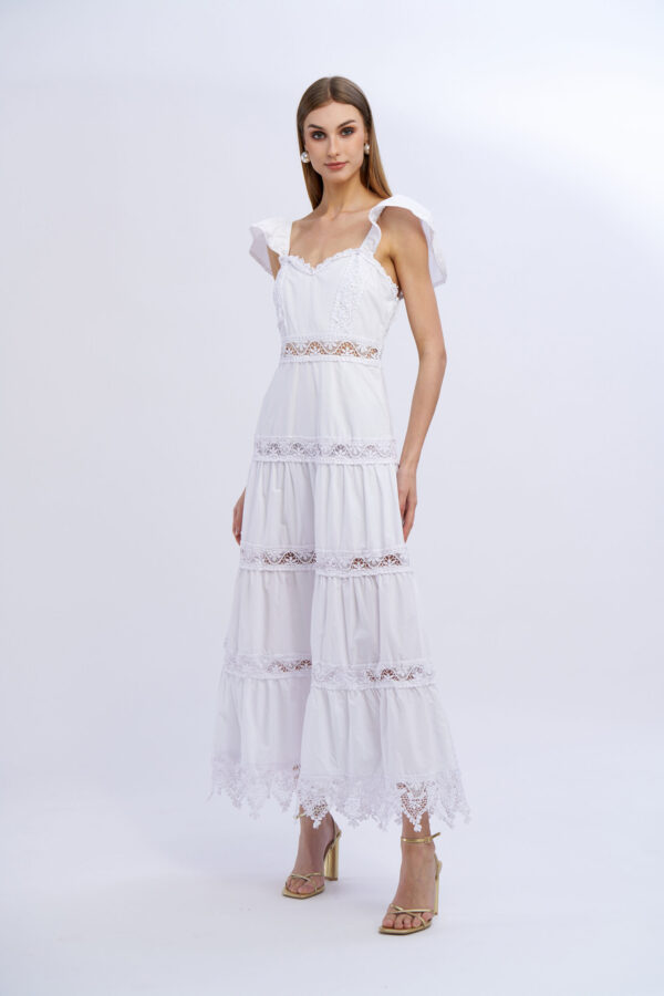 Long Cotton Heart-Shaped Neckline Dress - Image 7