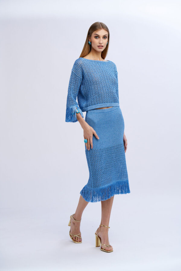 Boat Neck Sweater with Fringes - Image 4