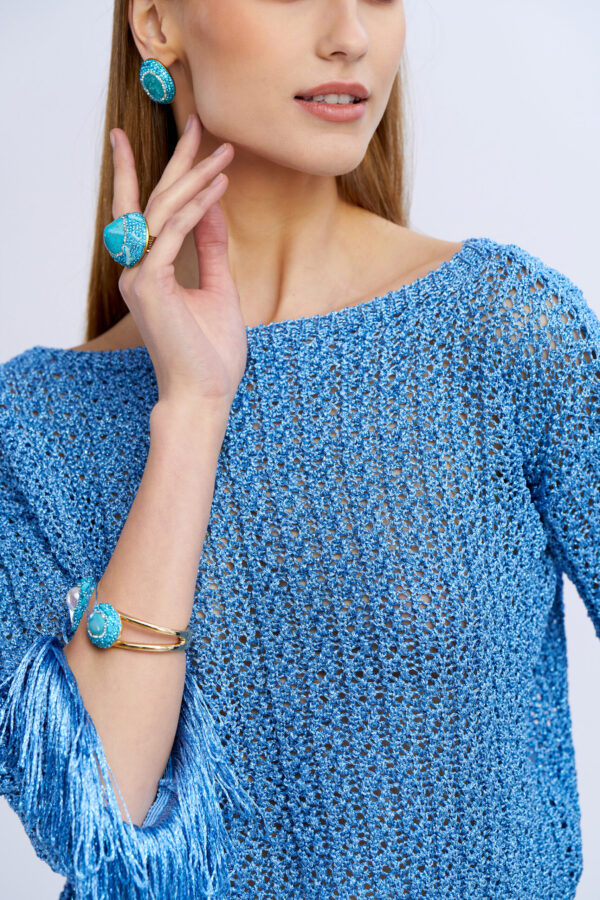 Boat Neck Sweater with Fringes - Image 6