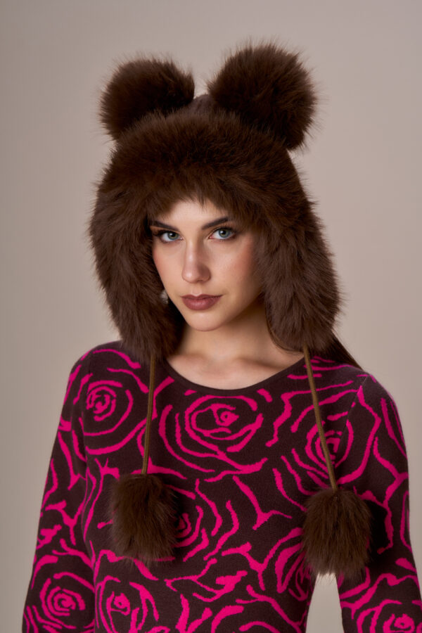 Faux fur hat with pom pom