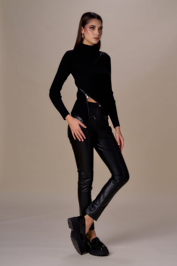 Zip-up leather-like trousers - Image 2