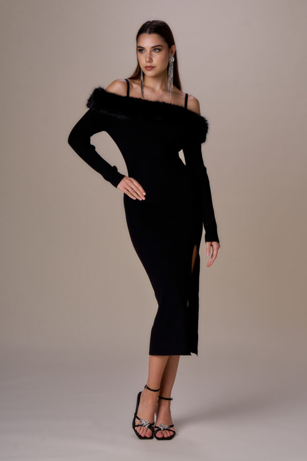 Abito maglia collo simil pelliccia - immagine 4