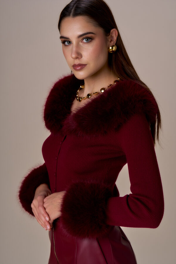 Cardigan maglia bordi simil pelliccia - immagine 4