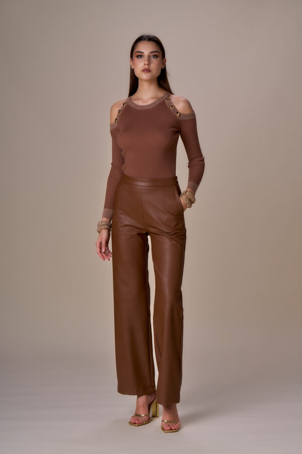 Wide-leg faux leather trousers