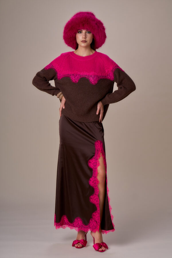 Maglia bicolour con pizzo