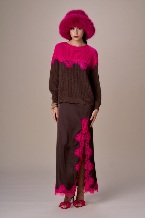 Maglia bicolour con pizzo - immagine 2