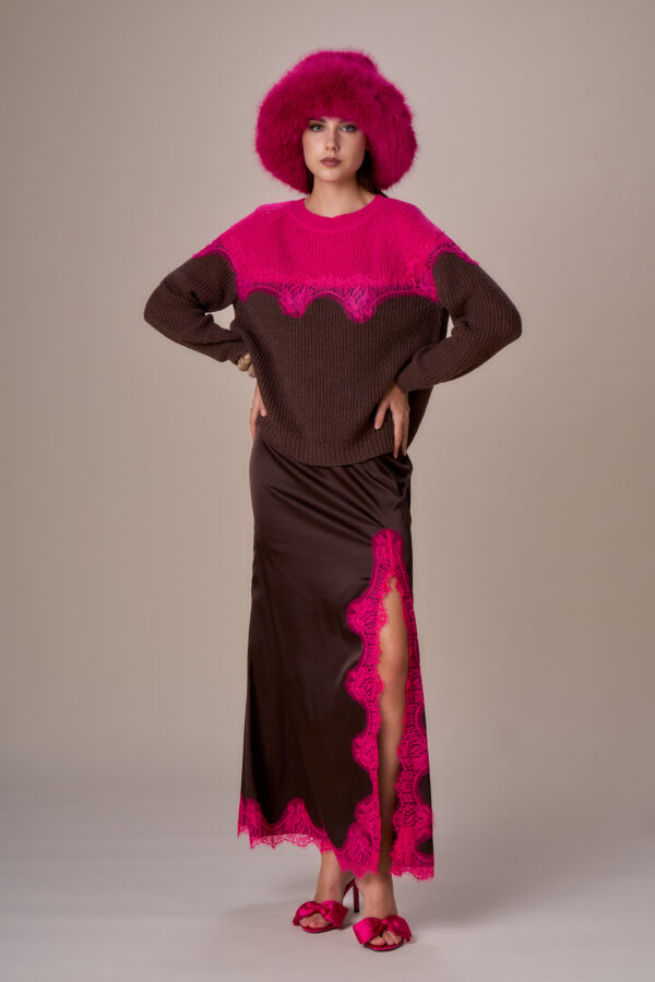Maglia bicolour con pizzo - immagine 3