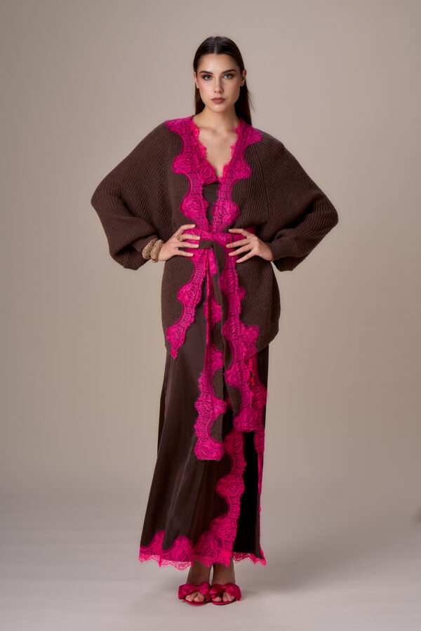 Maxi cardigan con pizzo