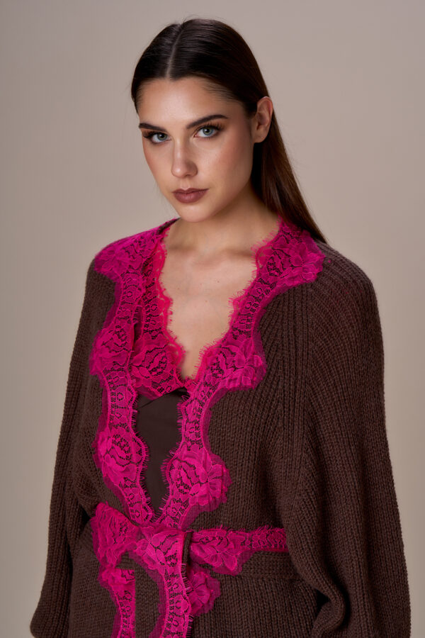 Maxi cardigan con pizzo - immagine 4