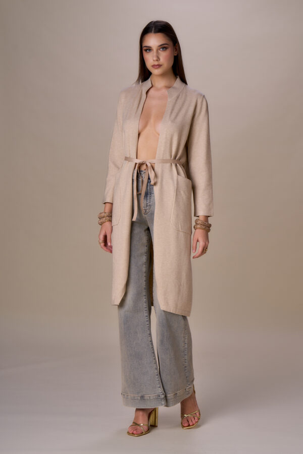 Maxi cardigan con nastro
