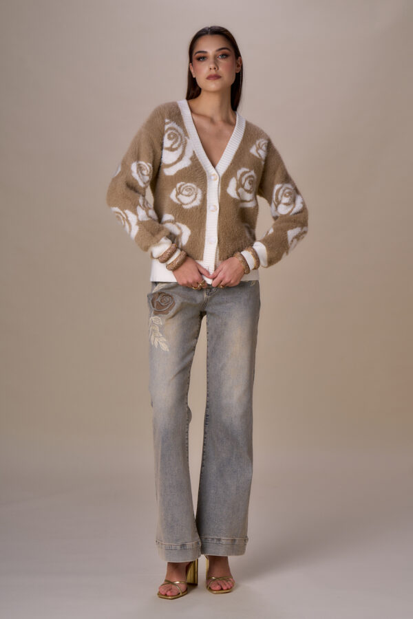 Cardigan simil pelliccia e rose