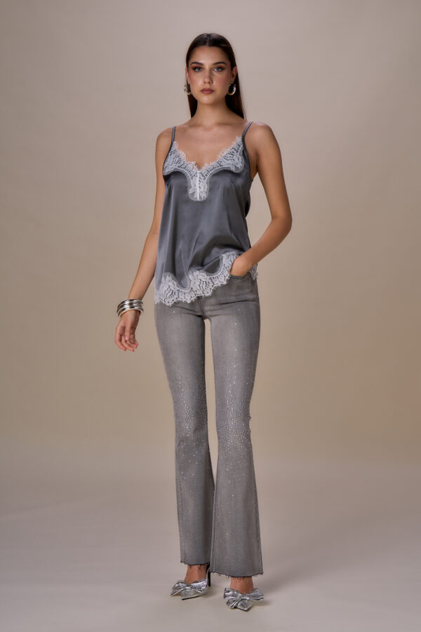 Contrast lace satin top - Image 2