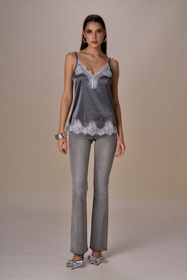 Contrast lace satin top - Image 3
