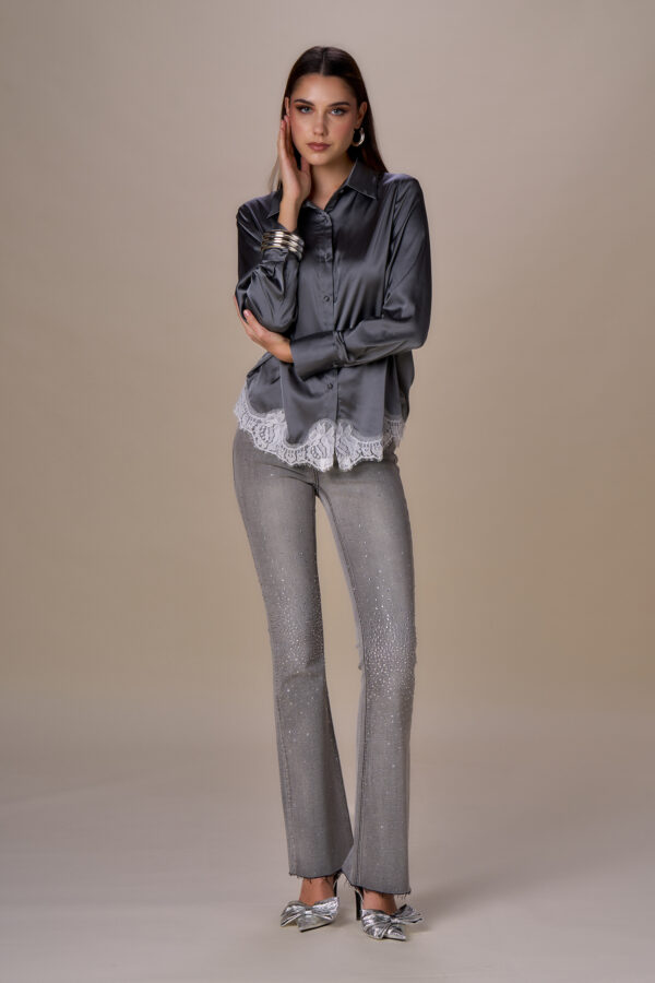 Lace bottom satin shirt - Image 2