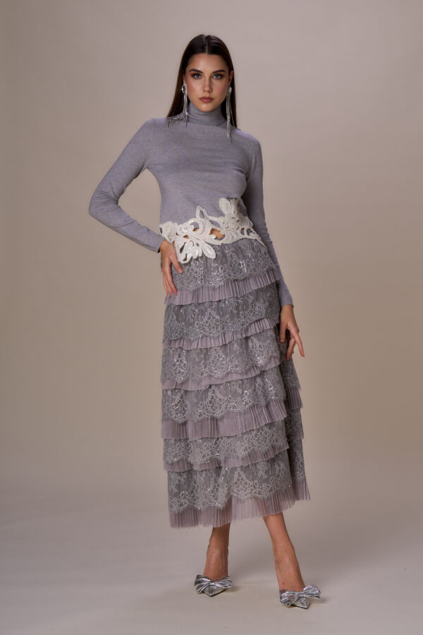 Maglia collo alto fondo pizzo - immagine 2