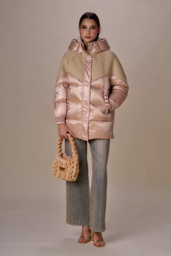 Ribbon and knit down jacket