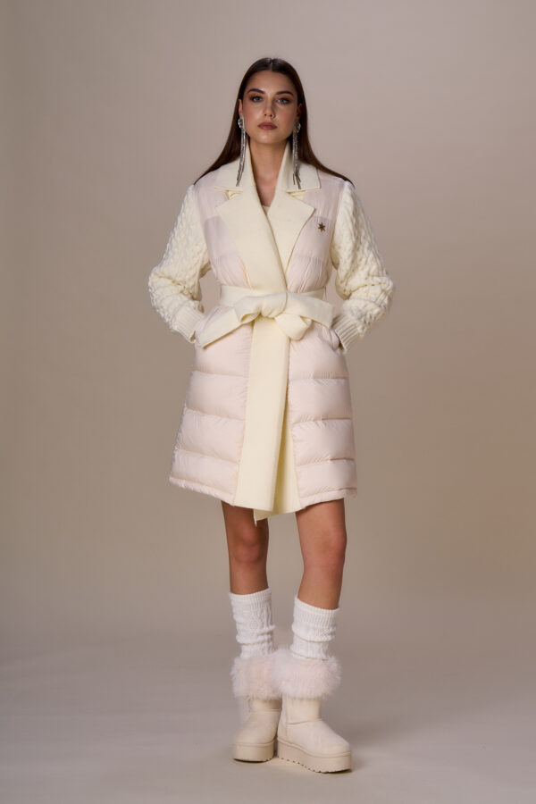 Long cable knit down jacket - Image 6