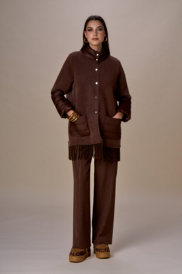 Knitted and fringed down jacket