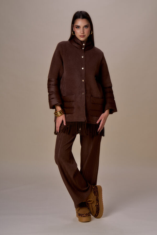 Knitted and fringed down jacket - Image 4