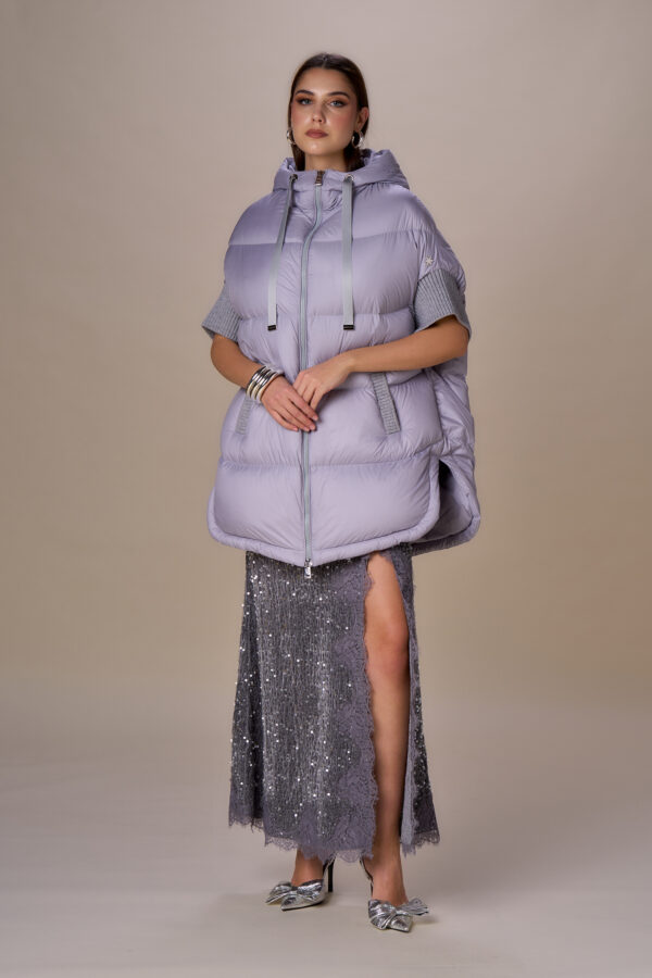 " Lurex ribbed cape down jacket"