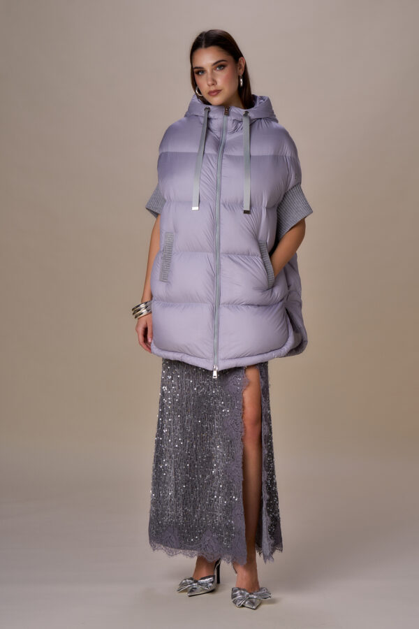 " Lurex ribbed cape down jacket" - Image 3