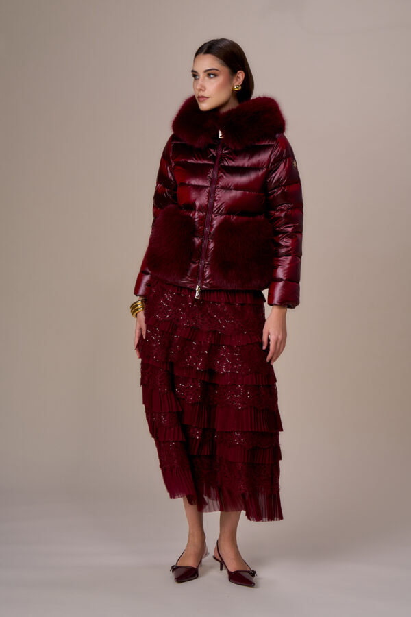 Down jacket with faux fur pockets