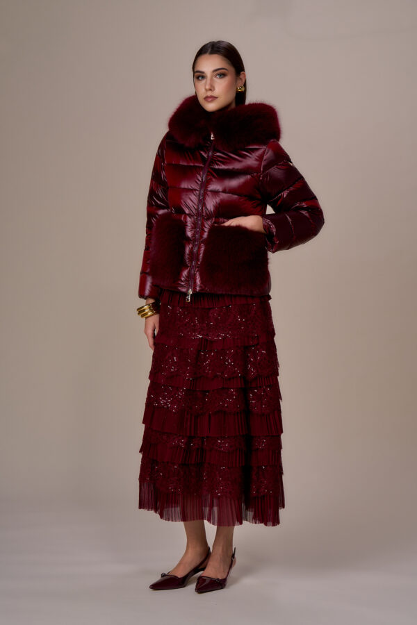 Down jacket with faux fur pockets - Image 2