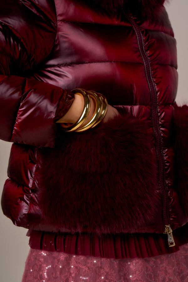 Down jacket with faux fur pockets - Image 5