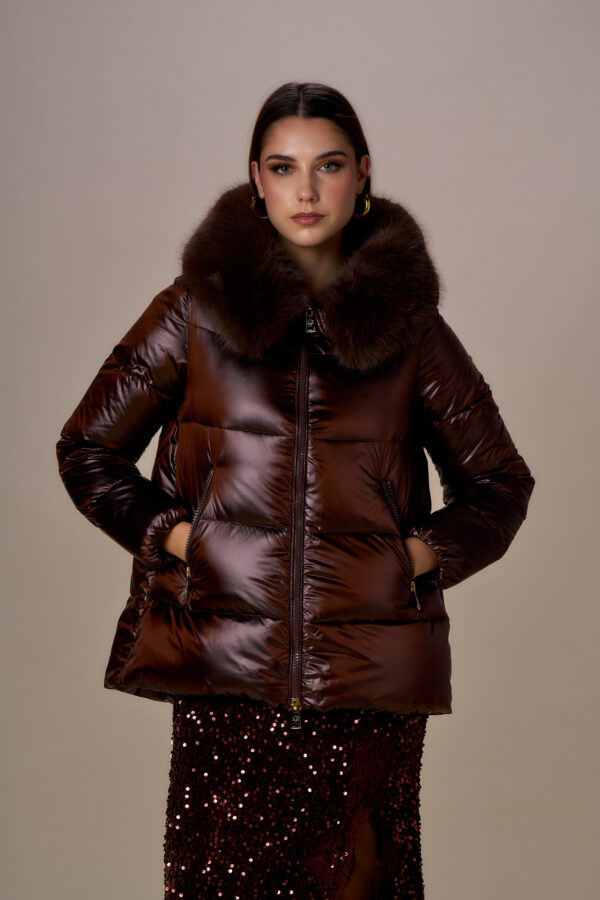 Cape down jacket with faux fur collar - Image 3