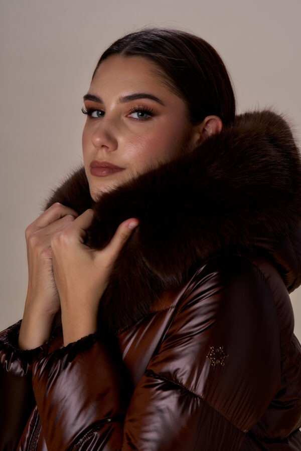 Cape down jacket with faux fur collar - Image 4