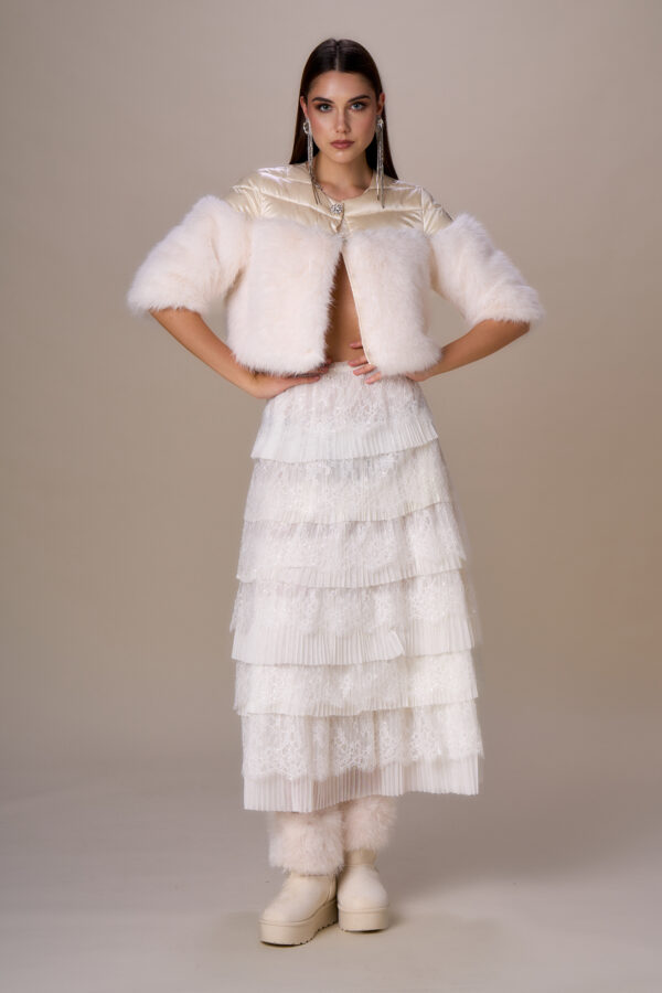 Short faux fur hooded down jacket - Image 6