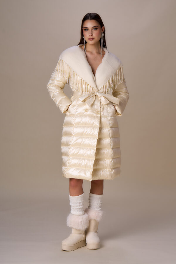 Shawl down jacket with fringes - Image 2