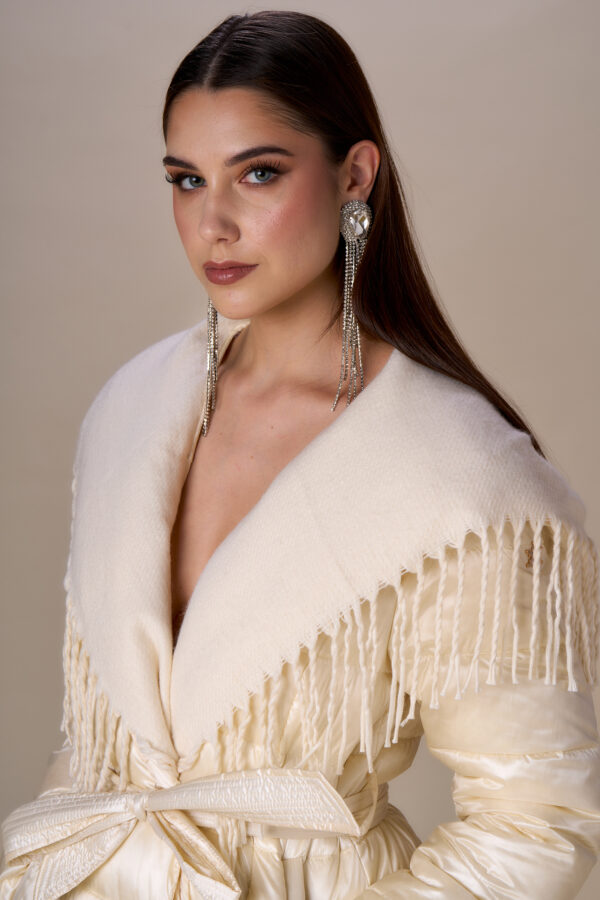 Shawl down jacket with fringes - Image 5