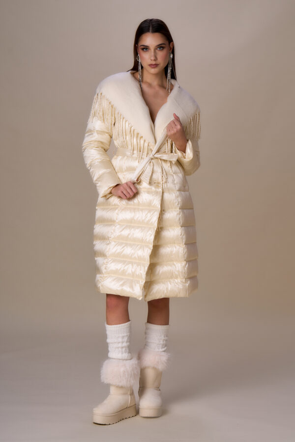 Shawl down jacket with fringes - Image 8