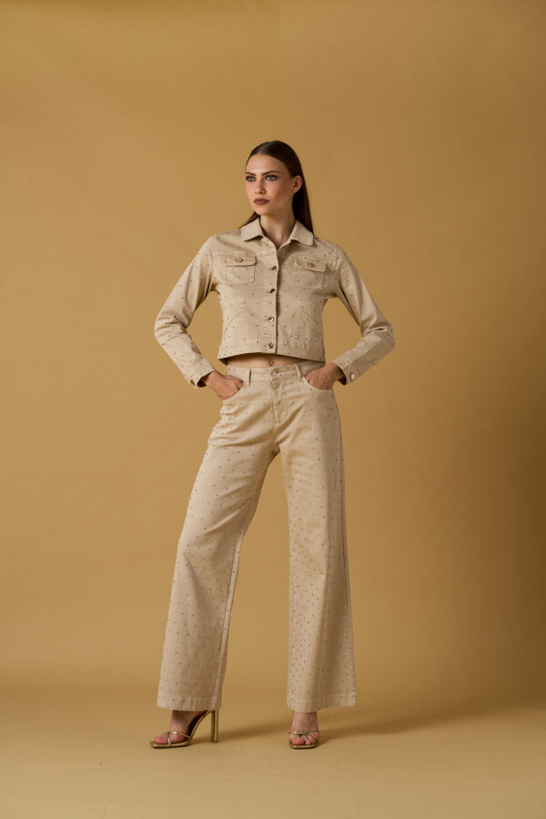 Pantalone drill con diamanti incastonati