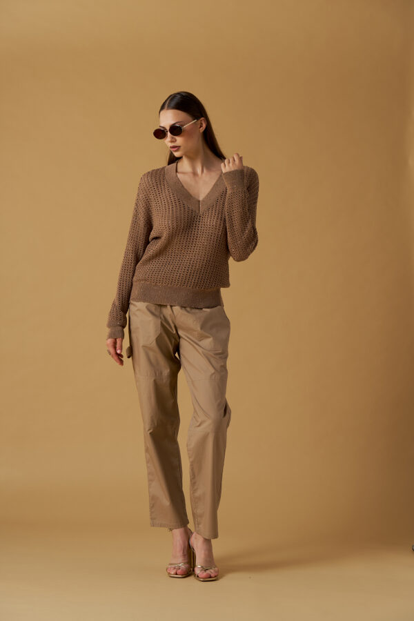 Maglia V crochet e paillettes