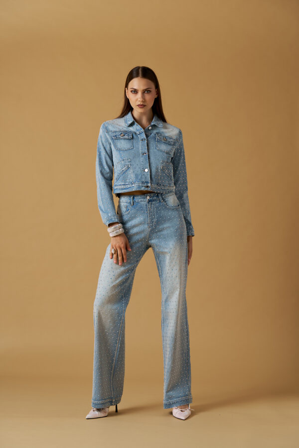 Giubbino jeans diamanti rainbow